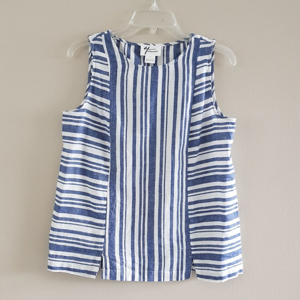 Stripe White Navy Linen Top , Sz S - Picture 1 of 4